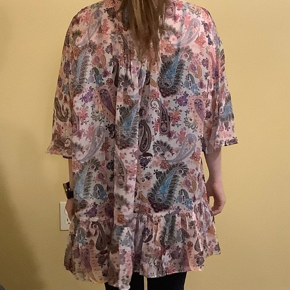 New American Eagle Ruffle Patterned Kimono XS/S Boho - Picture 3 of 7